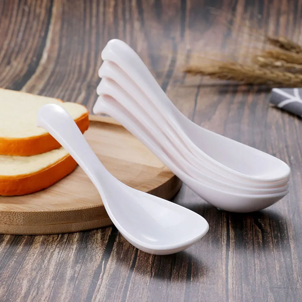 

5Pcs Small Soup Spoons Plastic White Household Scoop Restaurant Kitchen Supplies Smooth Surface Powder Scooper Dishwasher Safe