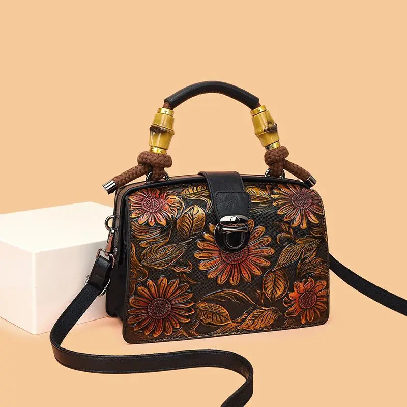 High-end Light Luxury 2026 Retro Ethnic Leather Texture Handbag Women Pack New Shoulder Bag Middle-aged Mother Package