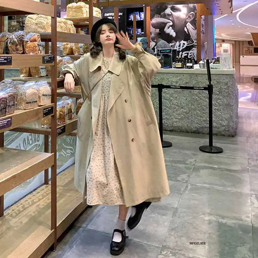 

Plus Size 6XL 150kg Spring Vintage Women Trench Casual Black Beige Overcoat Large Size Long Sleeve Windbreaker Female Trench