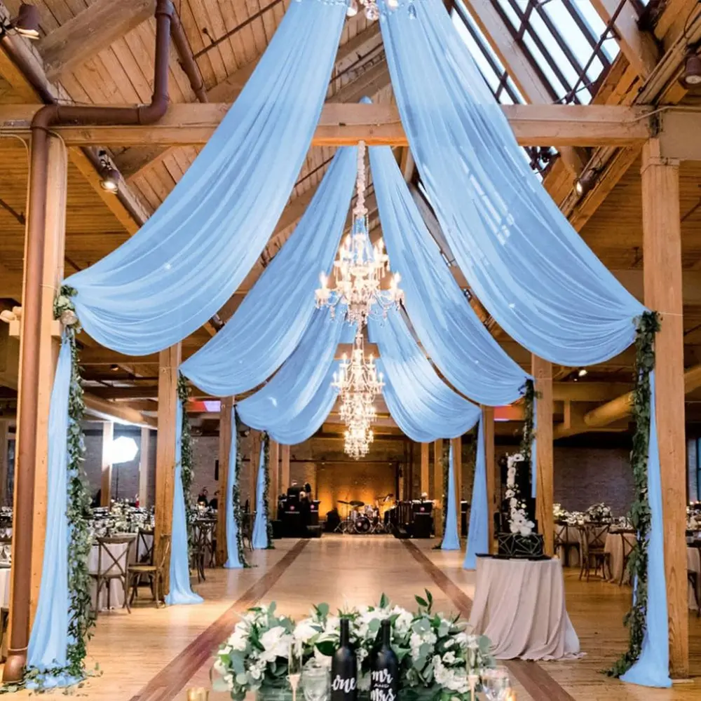 

Light Blue Ceiling Drape 5x20t 4 Panels Chion Ceiling Draping abric Sheer Wedding Arch Drapery Stage Ceiling Drapes Chion Curtai