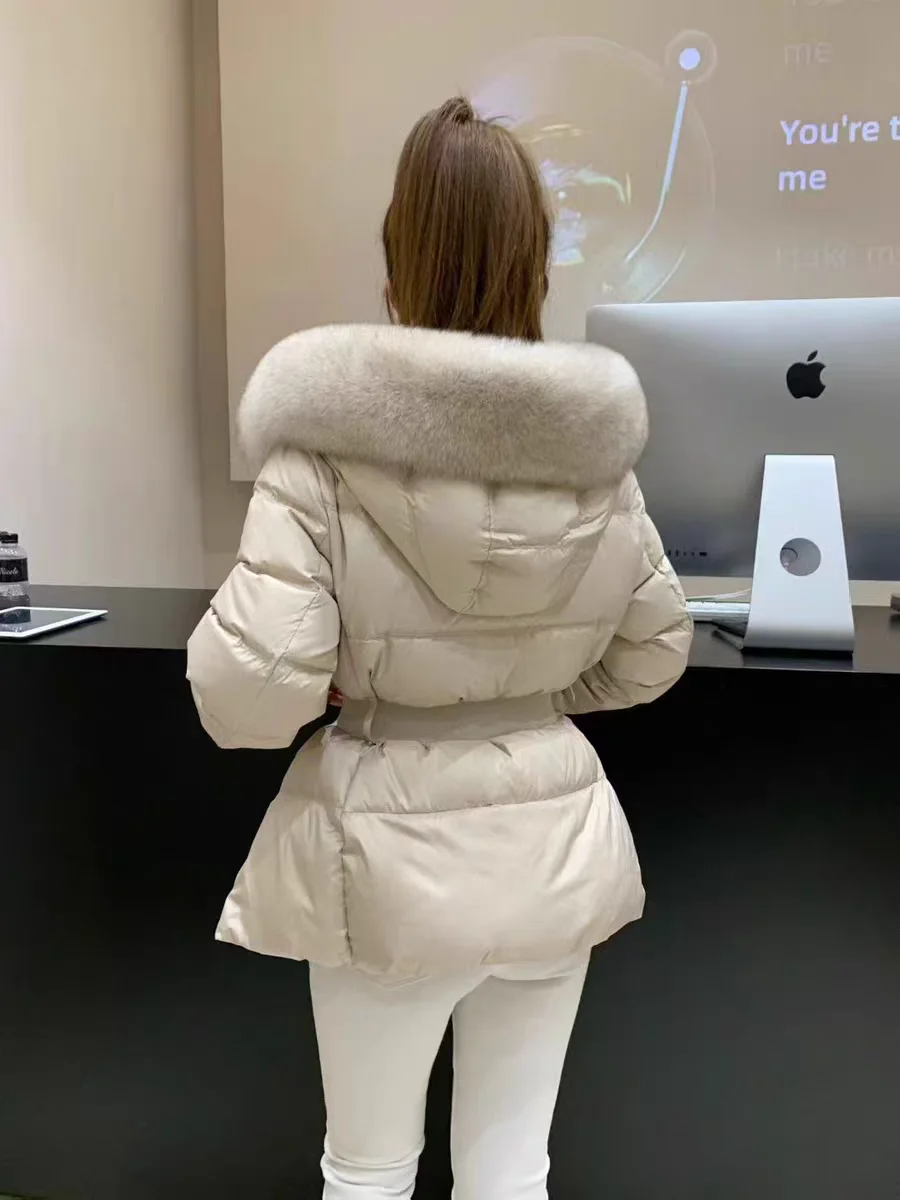 Korean New Winter Slim Waist Fitted Plus Size Thick Down Cotton Parkas Women Big Fur Collar Warm Coat Fashion Trendy Warm