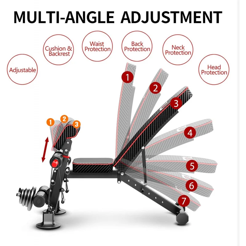 AQAdjustable Weight Bench - Utility workout Benches Exercise,Free Installation Design for Portable Fitness Strength Training