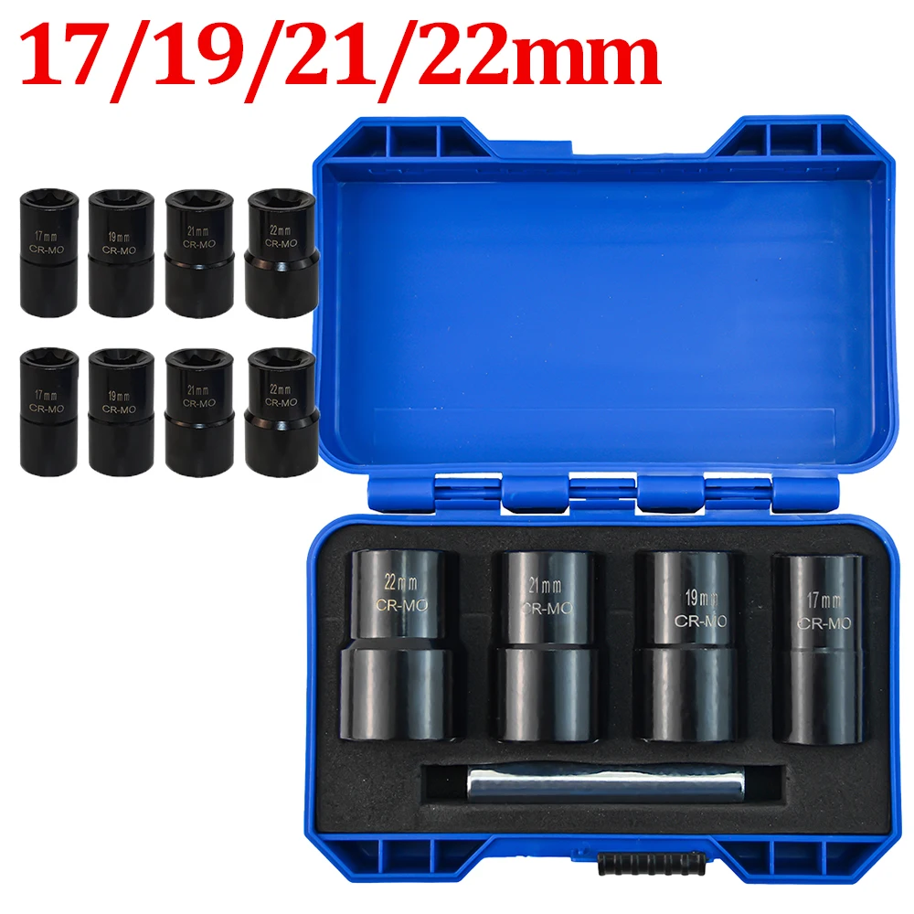 5Pcs Screw Extractor Kit Damaged Screw Remover Broken Bolt Nut Removal Tool with Bar 17/19/21/22mm Screws Extractor Socket