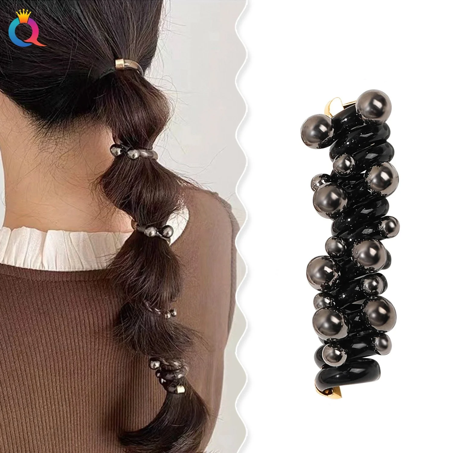 女性用パールポニーテールヘアロープ,電話ケーブル,高弾性輪ゴム,女の子のファッション,ヘアアクセサリー