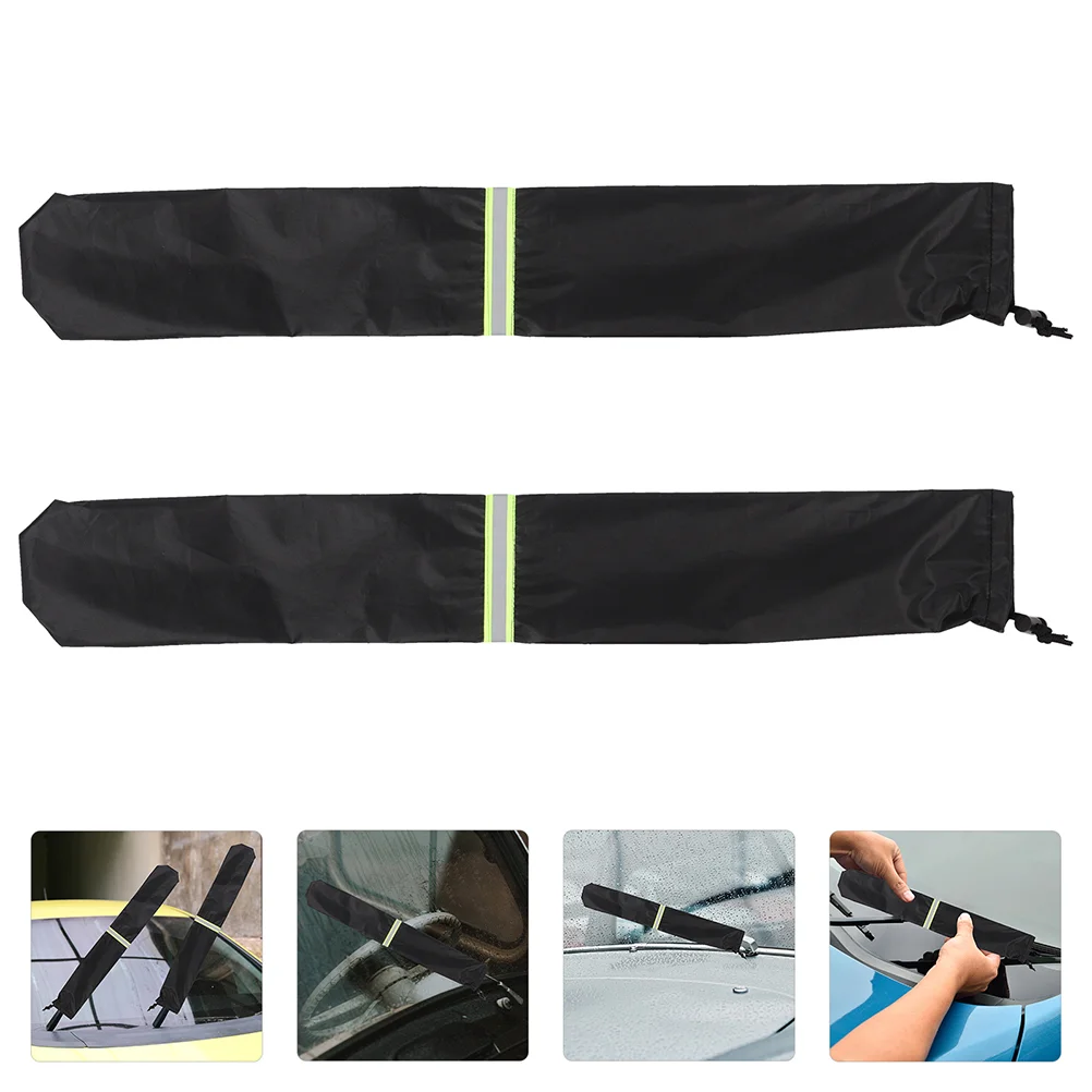 

2 Pairs Car Wiper Hole Protective Cover Blade Rain Sleeve Automatic Blades Rear Black Polyester Windshield Covers