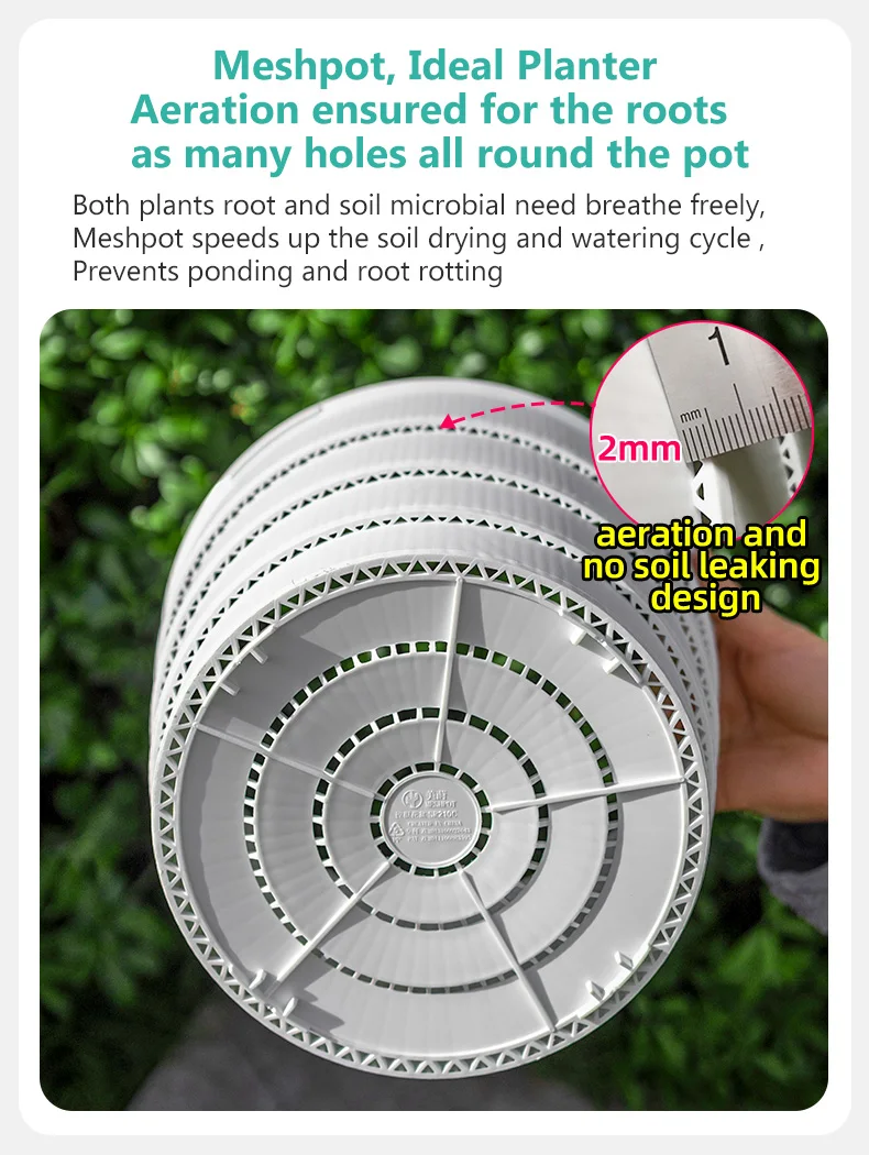Meshpot Kunststoff Blumentopf Garten Töpfe Pflanzer mit Luft Löcher für Home Pflanzen Garten Zubehör 14cm/17cm/21cm/25cm – Detail 4