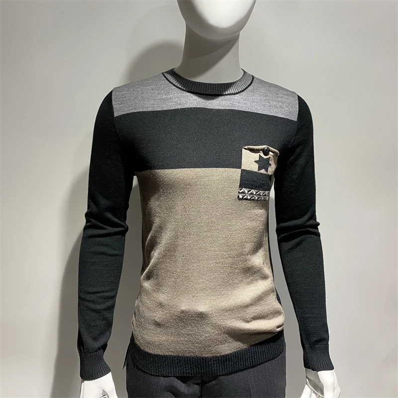 

Yago ey круглый свитер Ne, мужской модный повседневный вязаный топ из смесовой шерсти, длинный свеч для молодых мужчин, городской Sle