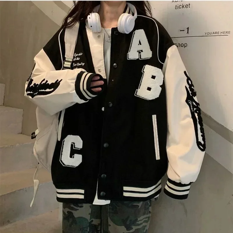 

Vintage Bomber Jacket Women Harajuku Fashion College Uniform Varsity Baseball Jackets Female Oversized Y2k Streetwear