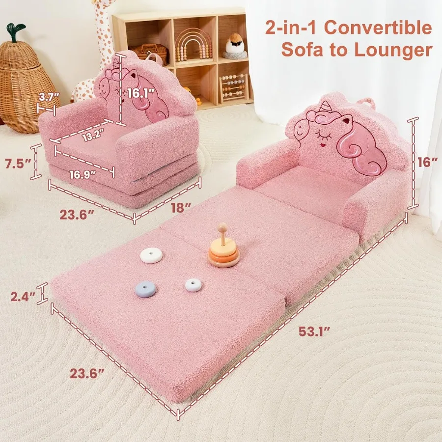Divano convertibile dal design unicorno rosa per bambini di 13 anni, versatile sedia pieghevole, perfetta per la stanza dei giochi, la notte di film
