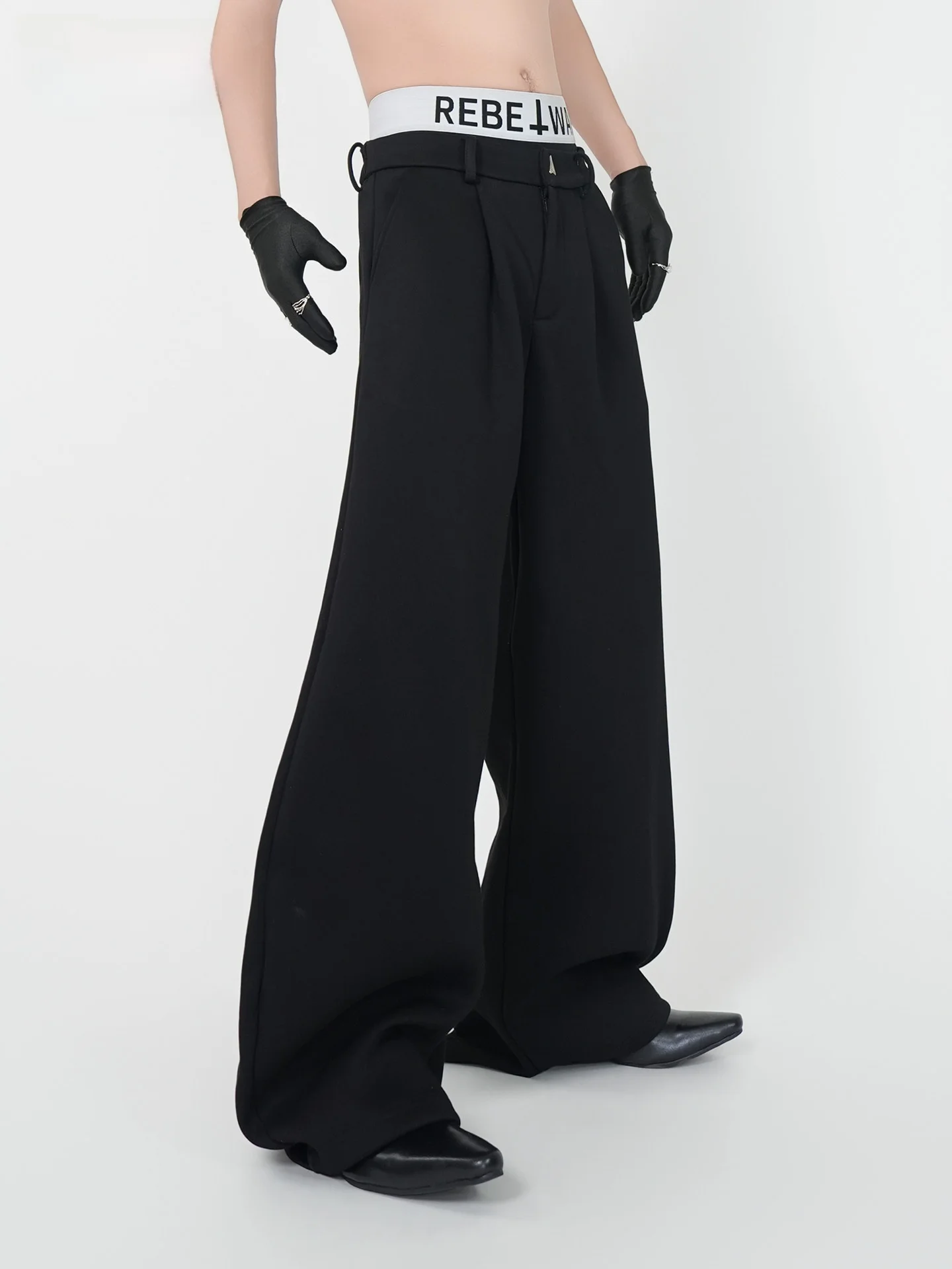 

VE2 Heavyweight 650G Knife Pleat Casual Pants Men's Loose Wide Leg Pants Slimming Floor Length Trousers Cotton Polyester Blend