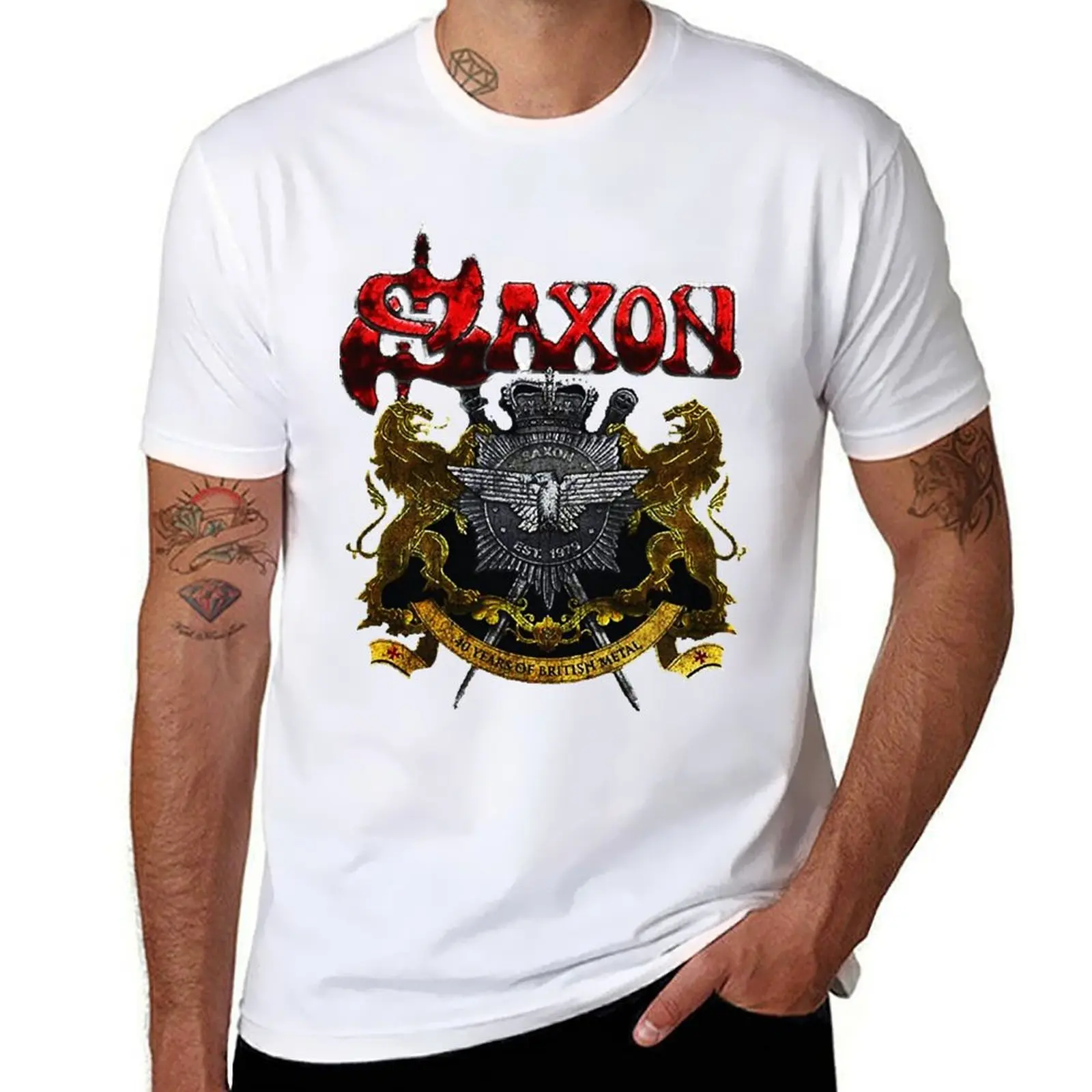 

Saxon band logo music heavy metal 2 Ecelna T-Shirt cotton t shirts man 100% man t shirt cotton high quality T-Shirt