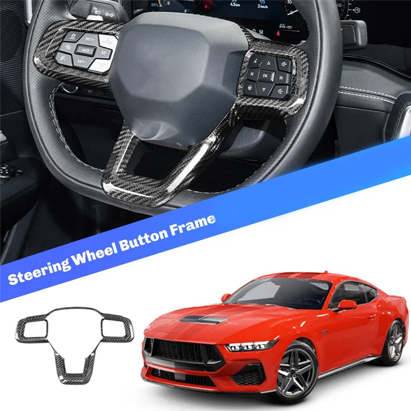 

Real Carbon Fiber Interior Car Steering Wheel Button Frame Panel Cover Trim Accessories For Ford Mustang 2024+