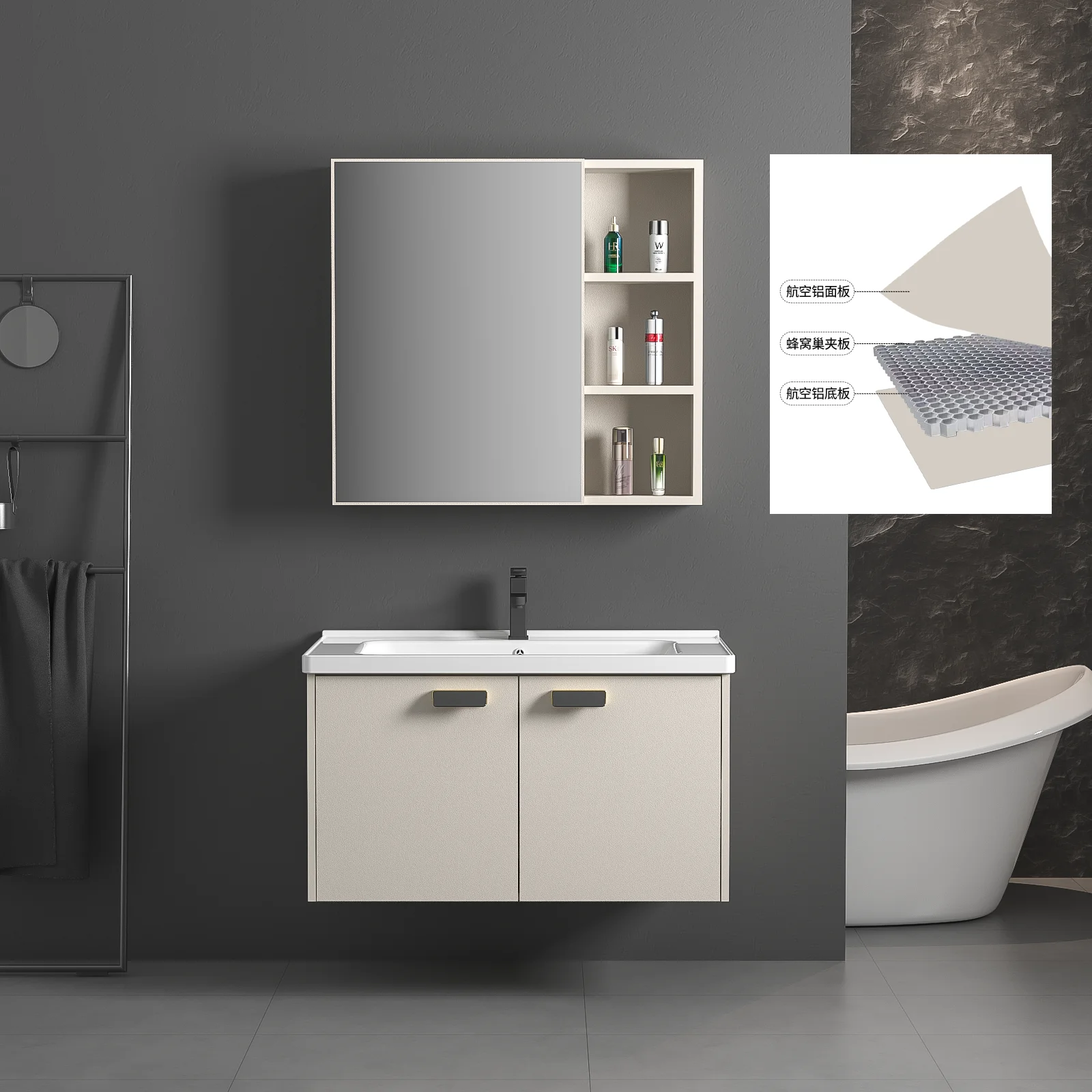 

Modern Luxury Multi-Style Wall-Mounted Aluminum Frame Bathroom Vanity LED Water-Resistant Ceramic Basin High Quality Furniture