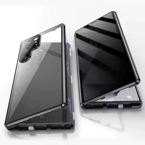 Privacy Glass Metal Magnetic Phone Case For Samsung Galaxy S25 S24 FE S23 S22 S21 Plus Ultra Anti Peeping Cover 360° Protection