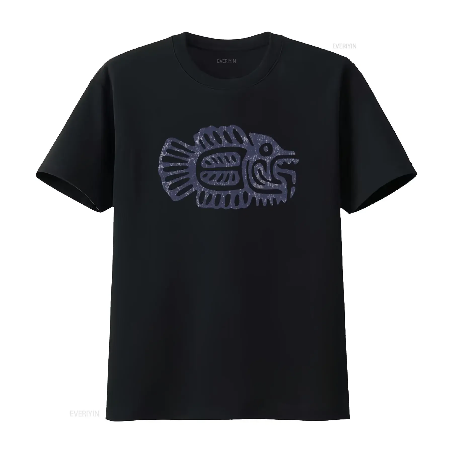 Vintage Tribal Aztec Fish Totem Print Cool Casual T Shirt vintage Washed Slightly fashion homme Unisex Versatile