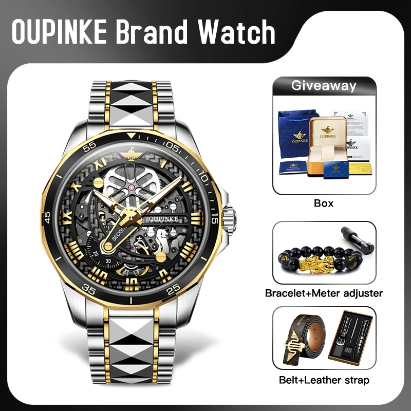 

OUPINKE 3178 Mens Watch Original Brand Waterproof Luminous Automatic Mechanical Watch 50M Hollow Movement Watches Luxury Men ﻿