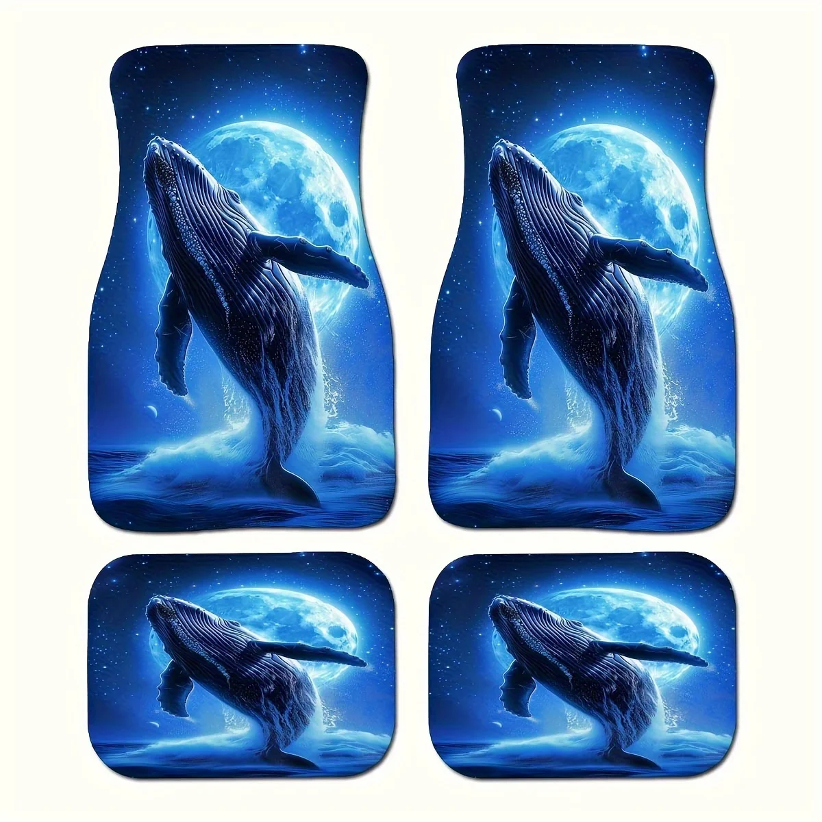 

4pcs Whale And Moon Pattern Car Floor Mats, Full Coverage Auto Interior Accessories, Crystal Velvet Vehicles Floor Mats Suitable