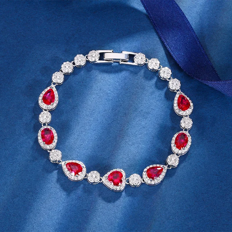 Charms Heart Shaped Love Water Droplet Red Crystal Stone Bracelet 17cm Friends Gift Sexy Aesthetic for Women Jewelry Accessories