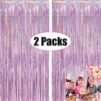 2Pack Pink Metallic Foil Tinsel Fringe Curtain Backdrop Birthday Wedding Decoration Adult Anniversary Bridal Shower Party Decor