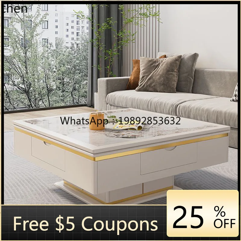 

Mahjong Table Rock Board Tea Table Integrated Modern Square Lifting Multi-Functional Dining Table for Home Use