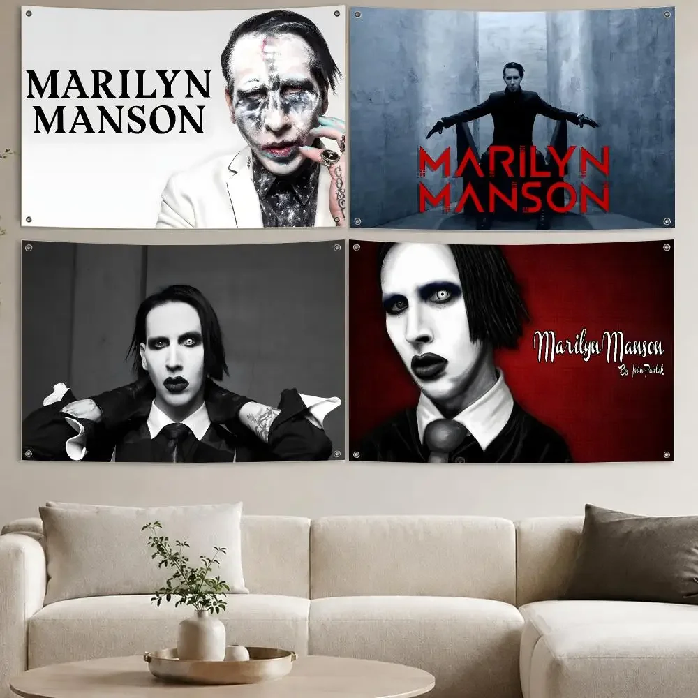 Singer M-Marilyn Manson Antichrist Superstar Flags Aesthetic Wall Tapestry Printed Wall Hanging Living Room Party Outdoor Decor