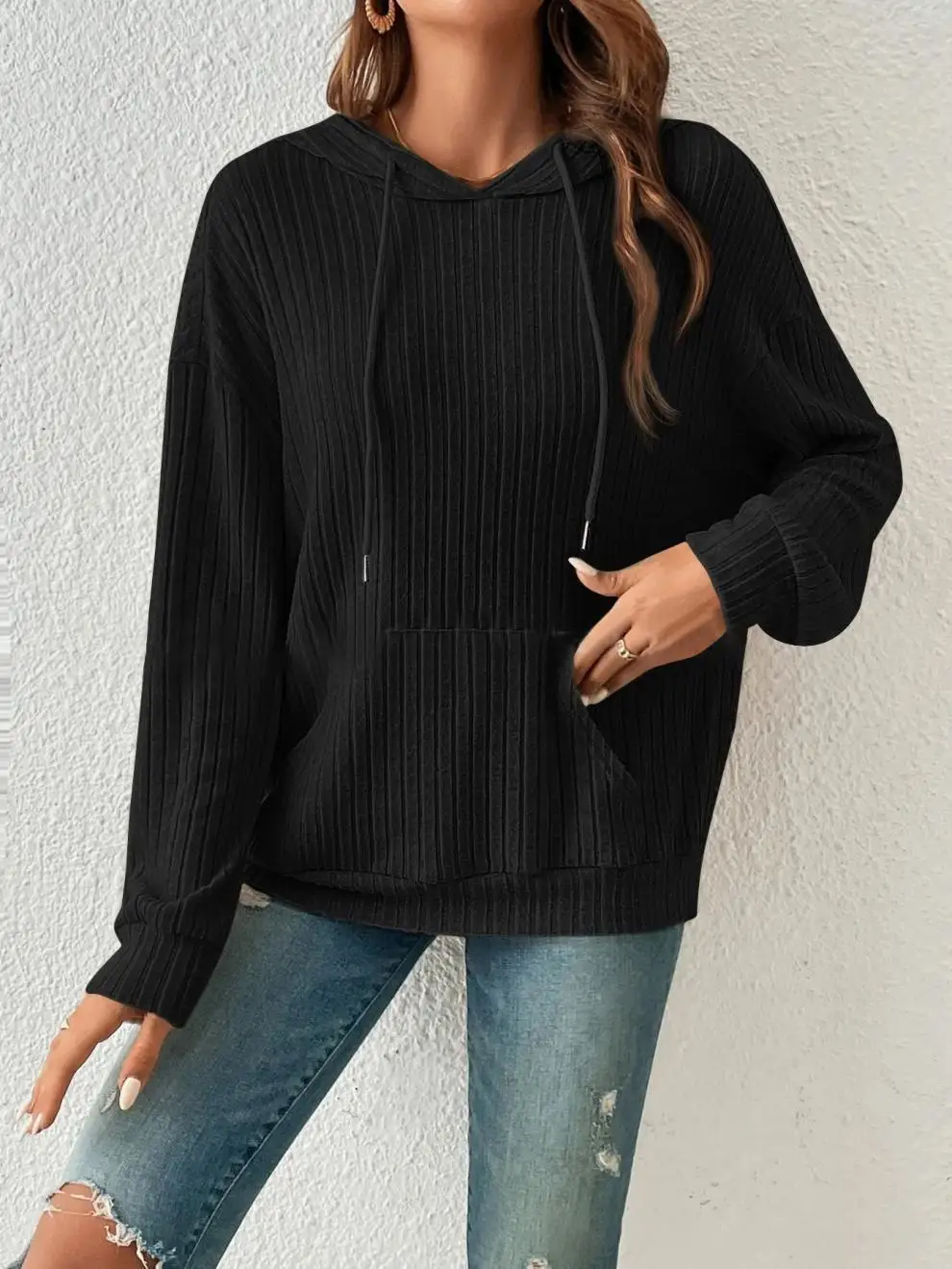 Autumn and winter new cross-border European and American women\'s knitwear hooded pit kangaroo pocket hoodie