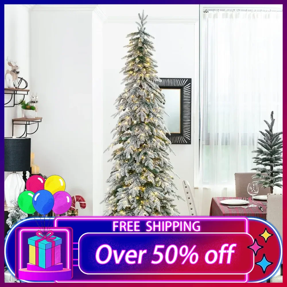 

7.5ft Pre-Lit Flocked Spruce Artificial Christmas Tree with 350 Warm White Lights and Metal Stand for Home,Party Decoration