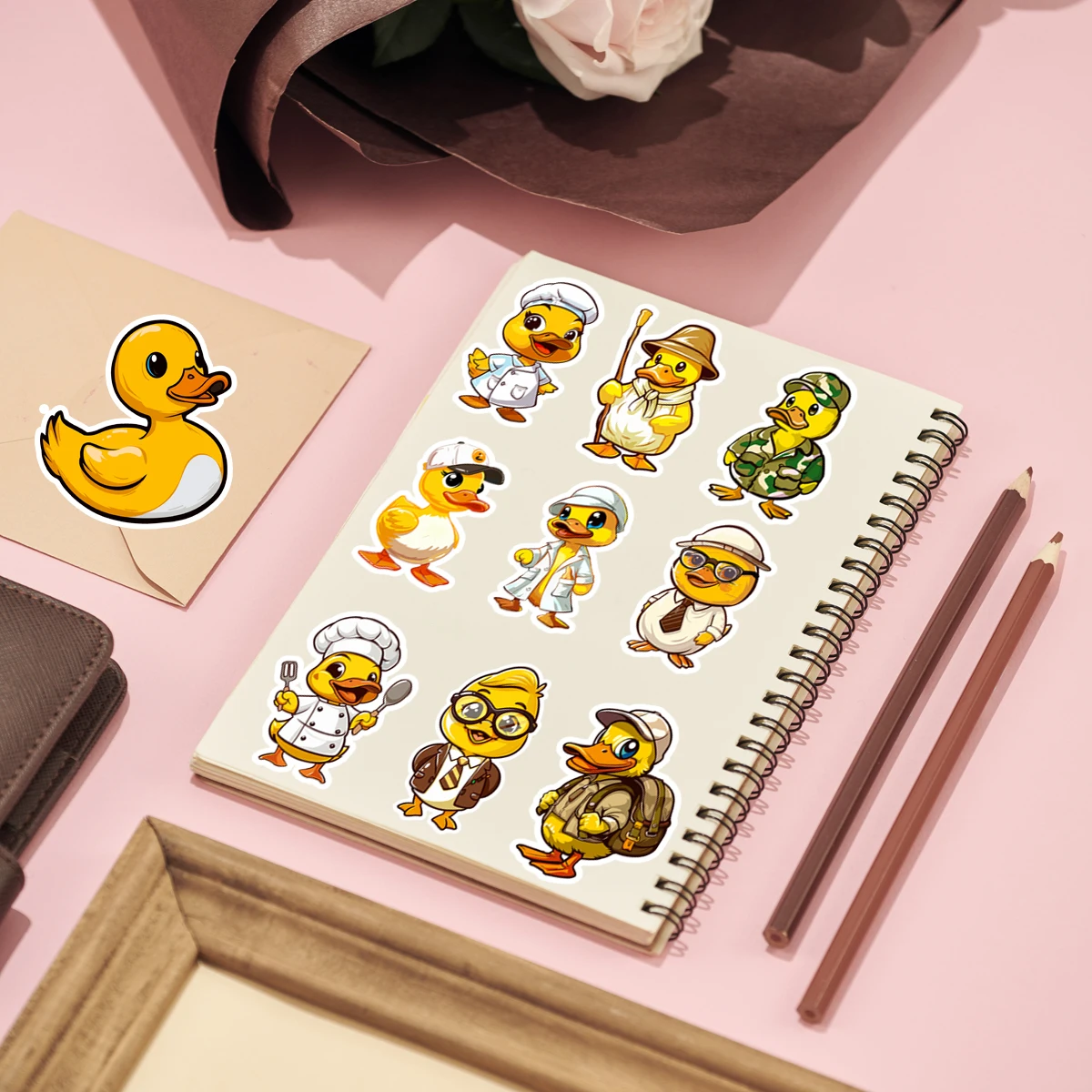 50pcs Cute Little Yellow Duck Cartoon Sticker Set, Waterproof Sticker For Mobile Phone And Laptop