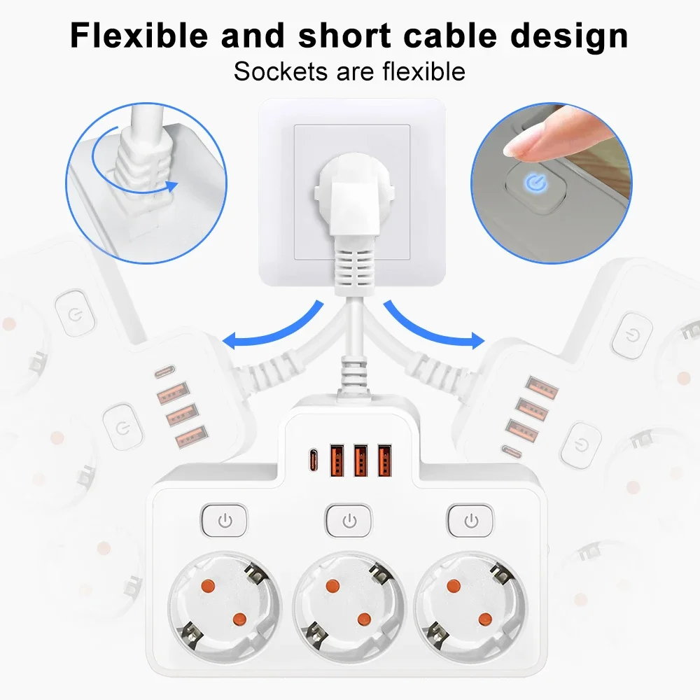 EU Korea AC Plug Power Strip Wall Mounted Independent Switch Multitap Network Filter With USB Ports Charg Network Filter Adapter image 5