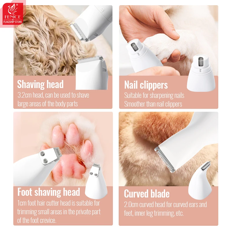 Fenice Pet Cat Multifunctional Electrical Clippers and Blade Rechargeable Haircut Machine for Shaving Feet and Polishing Nails