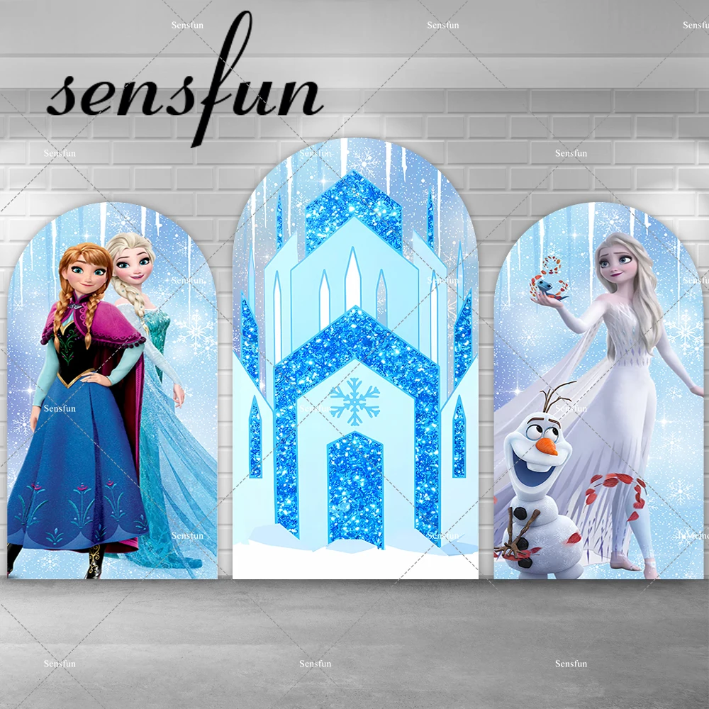 

Frozen Theme Anna Elsa Arch Backdrop Cover Winter Princess Castle Chiara Backgrounds for Girls Baby Shower Birthday Party Banner