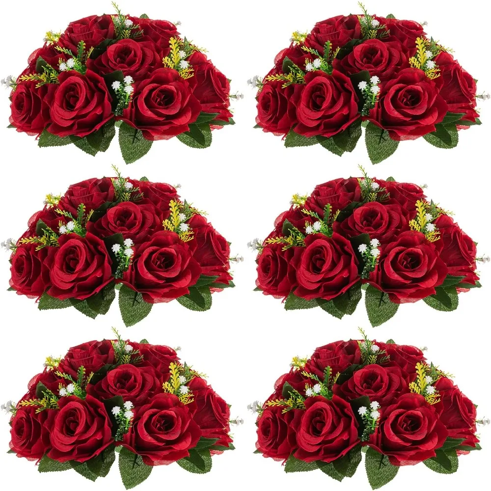 

NUPTIO Flower Wedding Centrepieces for Tables - 6 Pcs 9.5in Diameter Crimson Artificial Flowers Rose Ball for Centerpieces Table