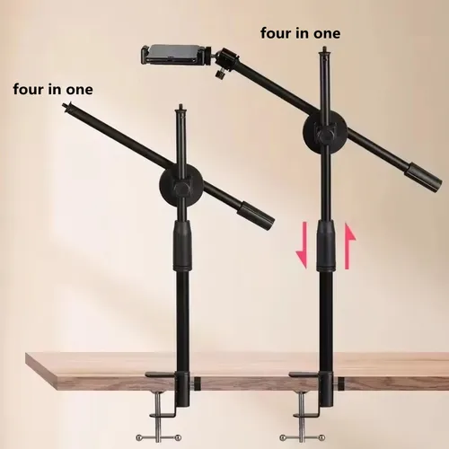 Imagen 2 del producto Soporte de trípode superior de mesa con anillo de luz, soporte para teléfono móvil y brazo de pluma para trípodes de mesa de fotografía de decoración de uñas