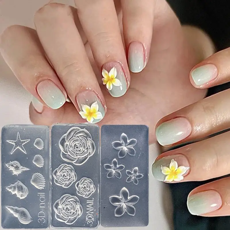 

3D форма для ногтей, океанская ракушка, ледяной цветок, роза, украшения для дизайна ногтей, поделки своими руками, силиконовые пластины для штамповки ногтей, продукт для ногтей