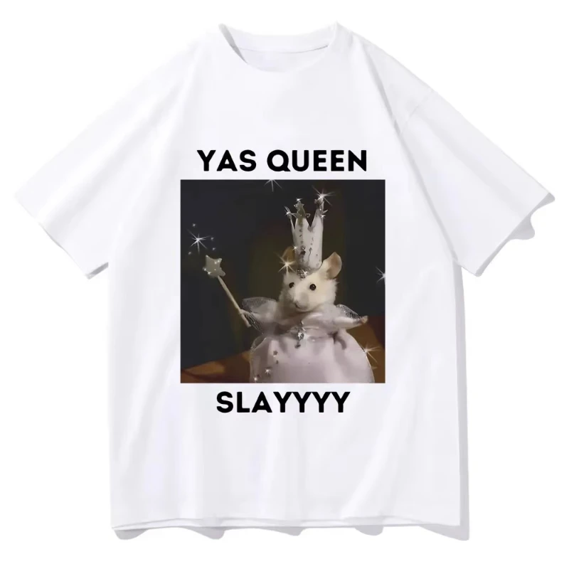 

Летняя футболка «Yas Queen Slayyyy» Rat Meme для мужчин и женщин с забавным рисунком, хлопковая повседневная модная уличная одежда с короткими рукавами