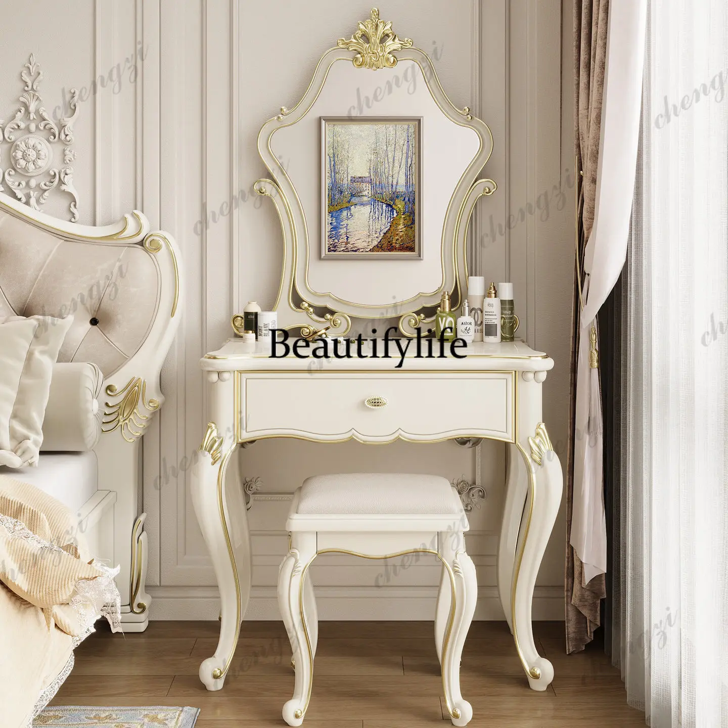 

New French light luxury dressing table, modern simple European style in the bedroom, makeup table cabinet