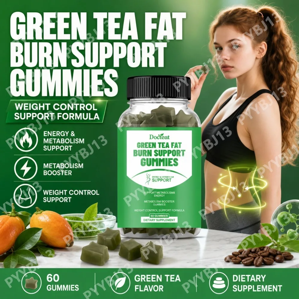 Docteat Green Tea Gummies with Garcinia Cambogia, Green Coffee Bean and Guarana Caffeine for Daily Energy Support, 60 Gummies