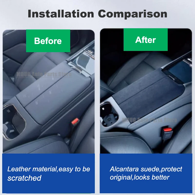MDUG For Lynk&Co 900 Alcantara Suede Armrest Protective Cover Sticker Car Interior Styling Modified Accessories