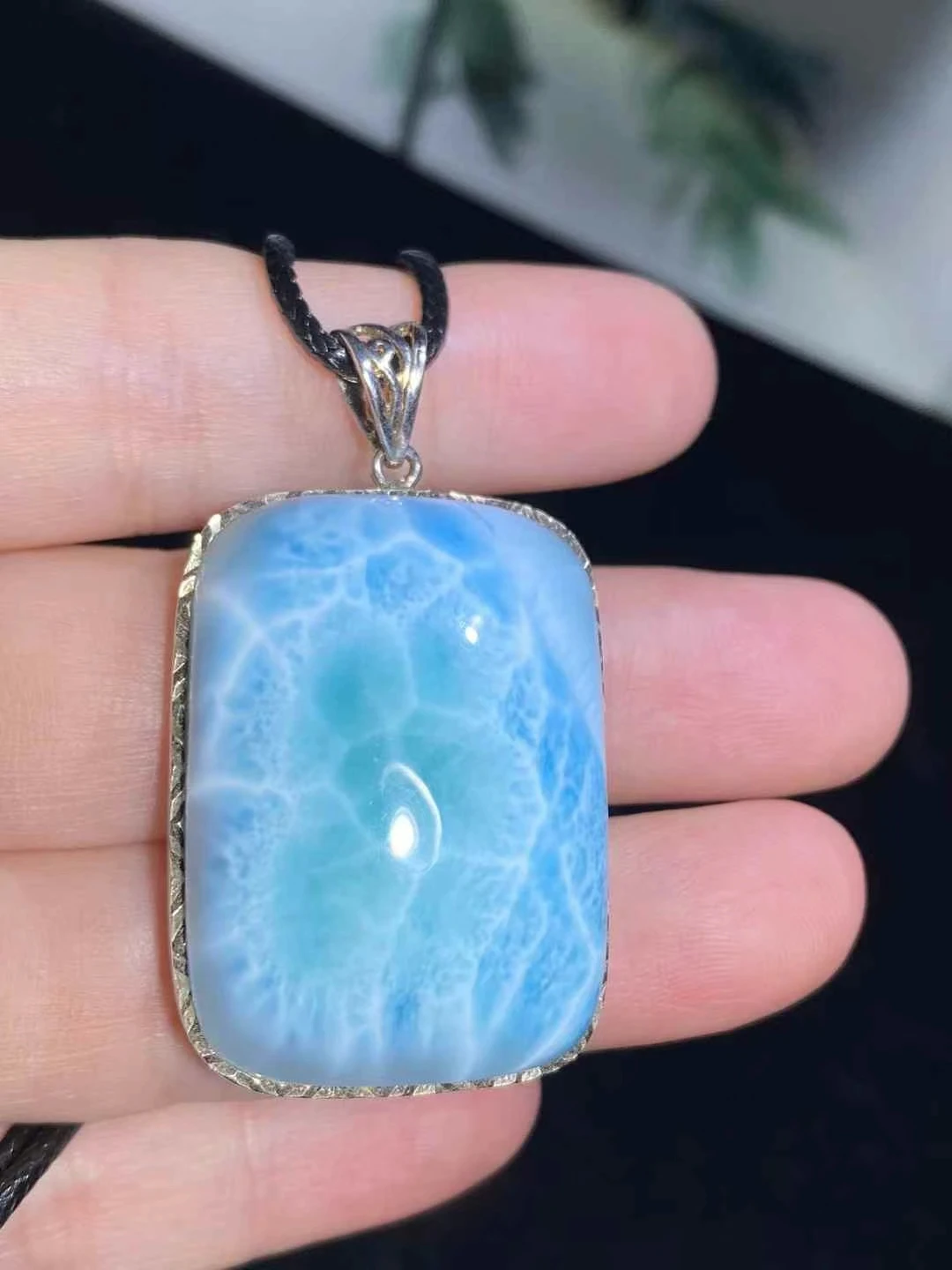 Natural Blue Larimar Water Drop Pendant Women Men 25.8*34.5mm Water Pattern 18K Gold Crystal Love Necklace From Dominia AAAAAAA