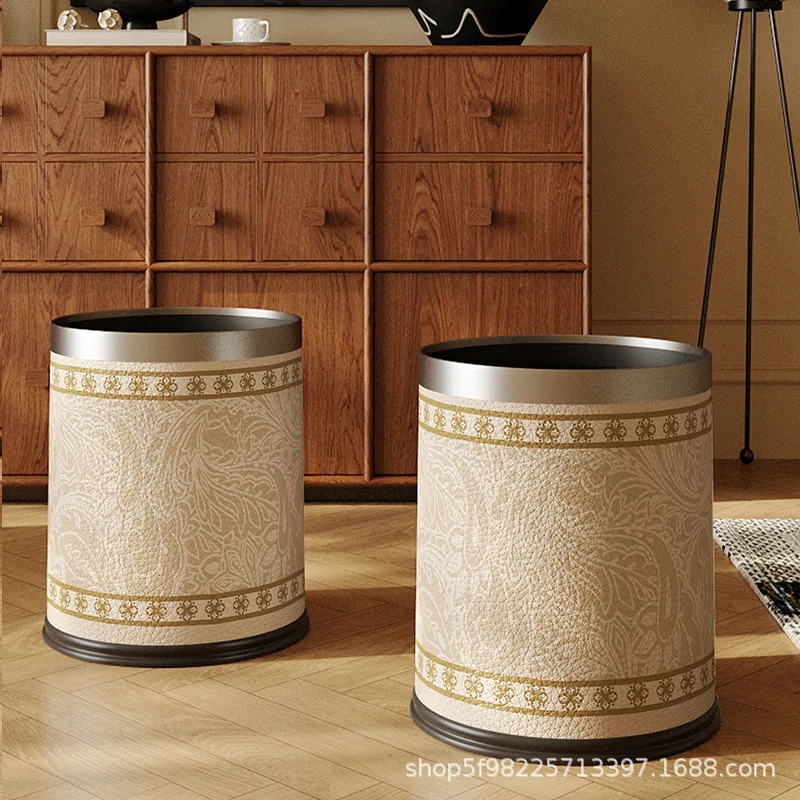 

Простой кожаный мусорный бак для гостиной, антикварная спальня, ретро, кухня, ванная комната, двухслойное открытое ведро для хранения