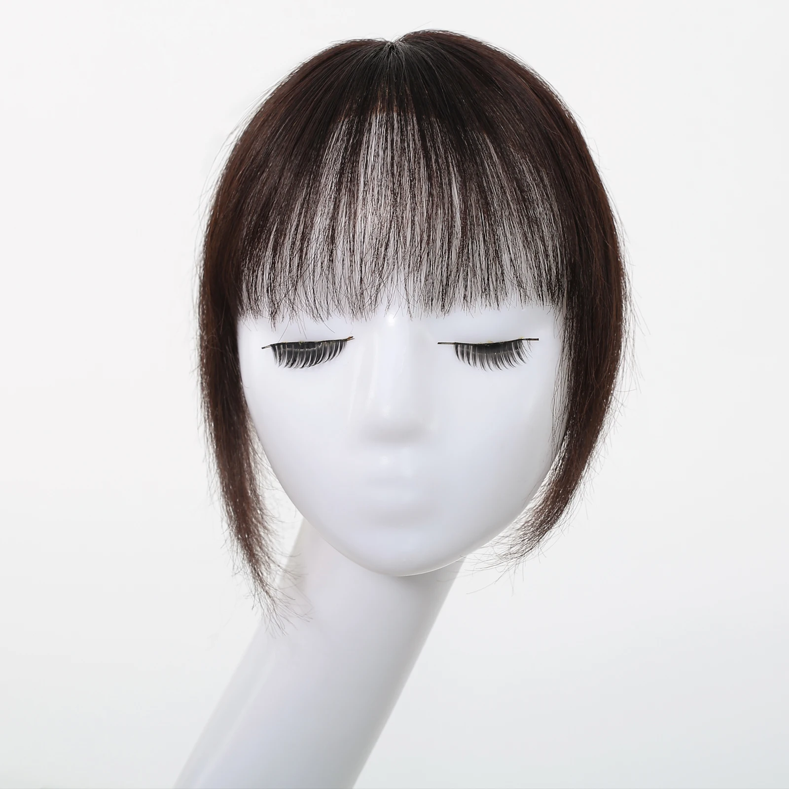 100% Human Hair Bangs Extension with Clip Natural Brown Fringe Hairpiece Invisible Clip-In for Women Daily Party Use