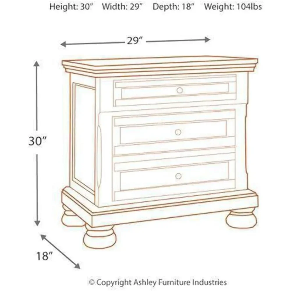 Nightstand with Concealed Drawer, 2 Drawer with Dovetailed Construction and Ball Bearing Side Glides, Traditional Nightstand