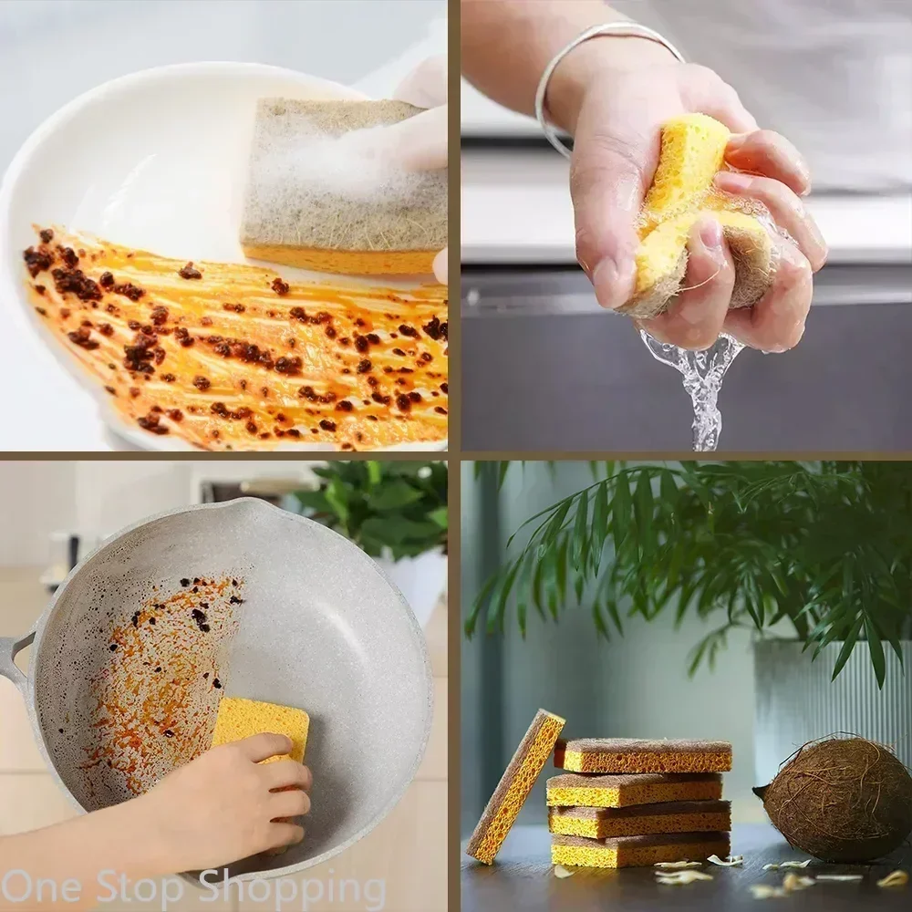 10PCS Eco-Friendly Dual-Sided Sponge for Dishwashing Wooden Pulp Sponge Biodegradable Plant Based Cleaning Dish Sponge