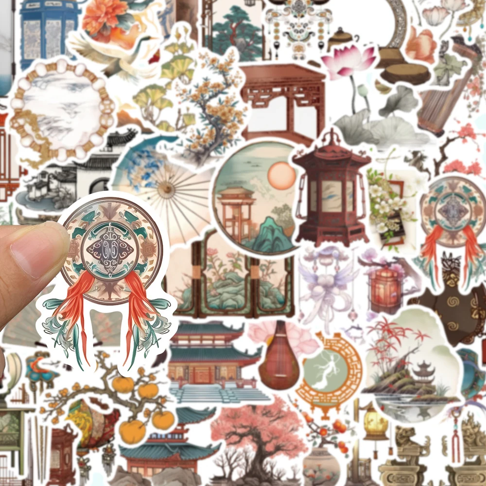 10/30/50pcs Vintage Chinese Style Stickers Poetic Scenery Graffiti Sticker Suitcase Scrapbooking Phone Window Toys Decal Gift