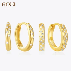 ROXI 925 Sterling Silver Geometric Dots Zircon Buckle Hoop Earrings For Women Party Gold/Silver Color Jewelry Valentine gift