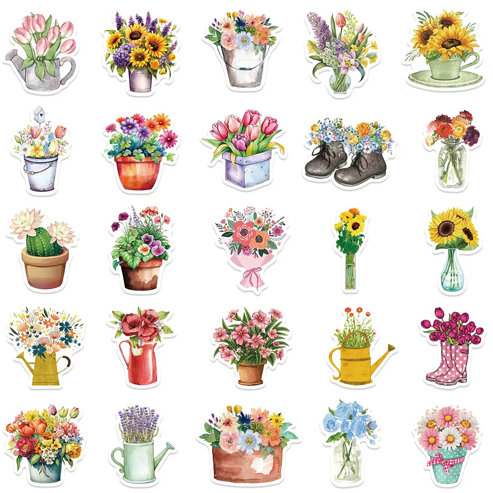 10/50Pcs Ins Style Fresh Bottle Potted Plant Flower Stickers Aesthetic DIY Laptop Guitar Luggage Waterproof Graffiti Sticker Toy