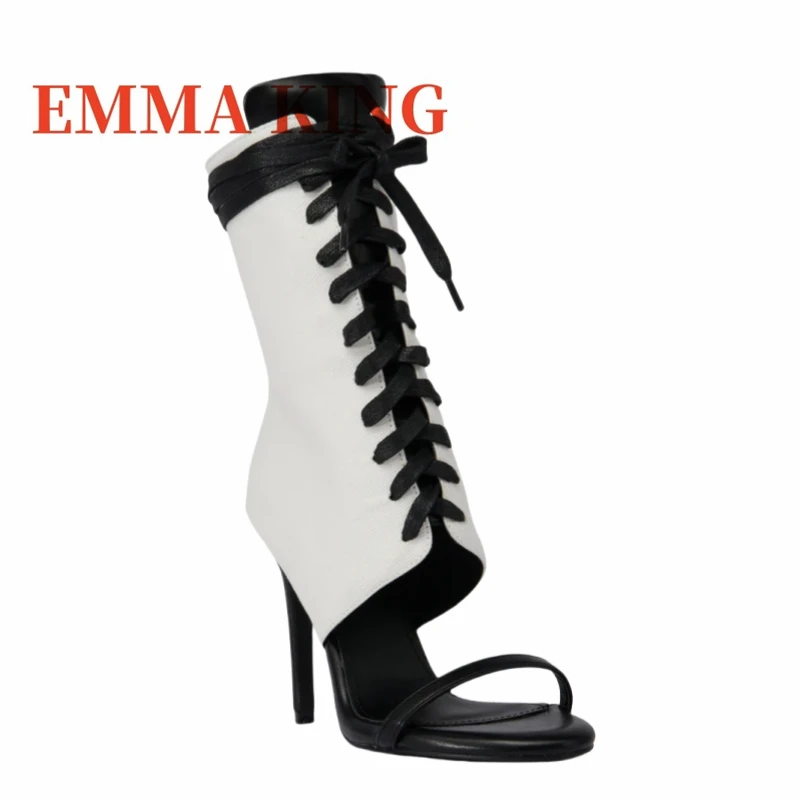 مثير المرقعة حذاء من الجلد أشار تو الدانتيل متابعة عالية الكعب مضخات النساء متعدد الألوان صنادل طراز جلاديتور مثير ملهى ليلي أحذية نسائية #3
