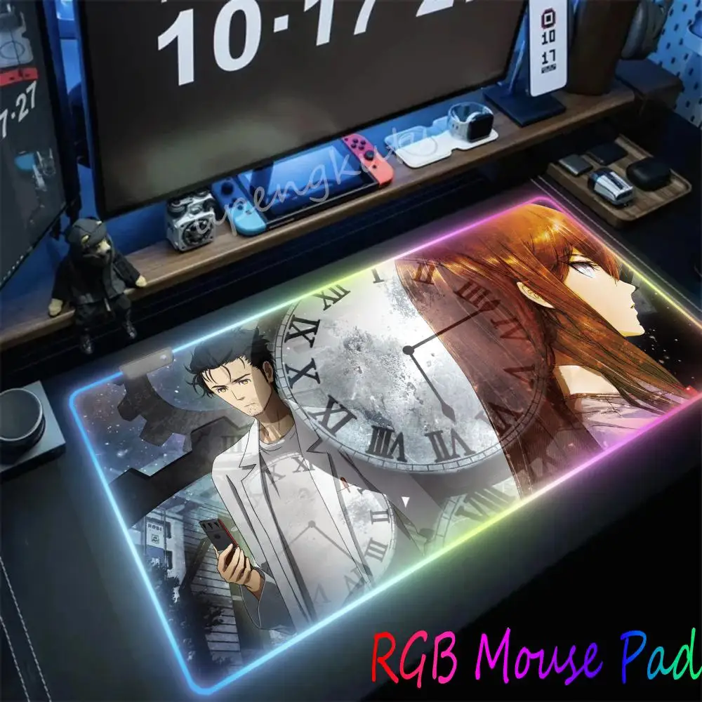 Steins Gate Mouse Pad RGB Large Gaming Computer Keyboard LED Mousepad Office Desks And Laptop Accessories Non Slip HD