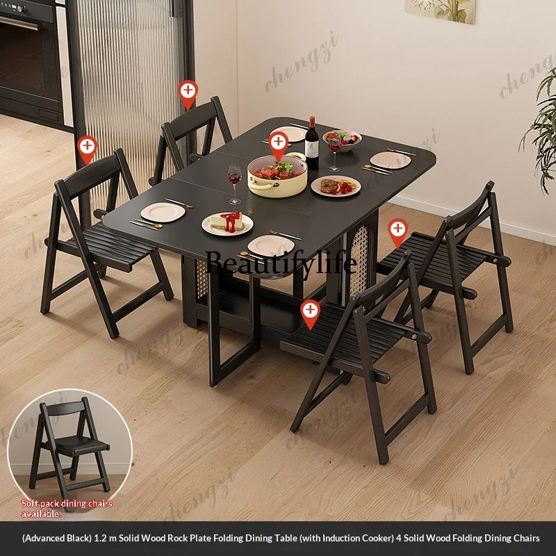 K182 Sintered Stone Wood Extendable Dining Table Storage Home Table Simple Sturdy Living Room Furniture Easy Safe