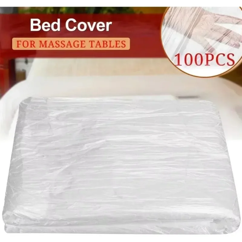 100pcs SPA Massage Treatment Table Sheets Disposable Plastic Bed Sheets Cover Bedspread Transparent Beauty Bed Waterproof Film